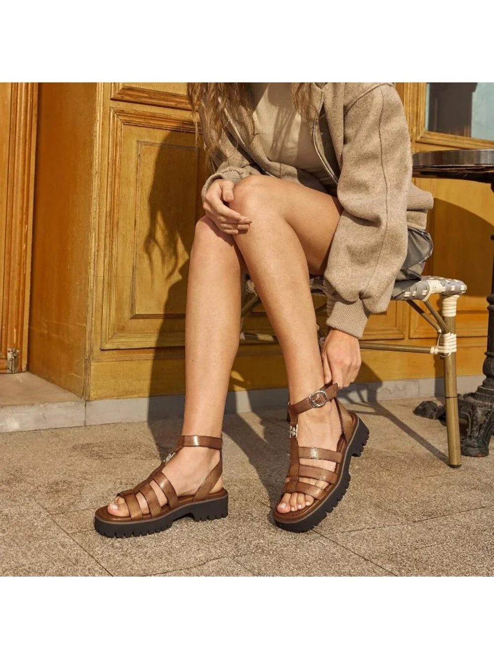 Women's Brown Chunky Gladiator Open Toe Leather Platform Fisherman Sandal Shoes